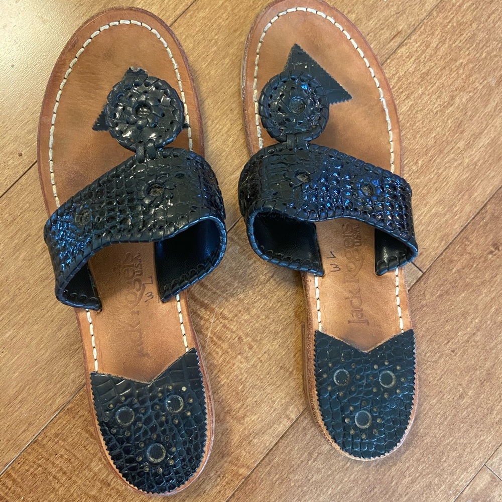 Jack Rogers black croc sandals size 7